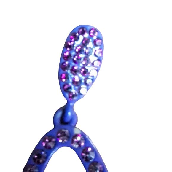 Oval Hoop Earrings Purple Rhinestones Posts - Picture 5 of 6